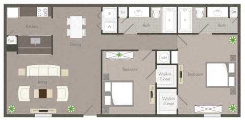 The Kensington - Two Bedroom Two Bathroom Floor Plan at Clarkston Station Apartments, Clarkston, 30021